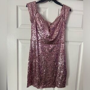 B. Darlin Sequin Off The Shoulder Pink Dress